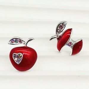 Fashionable Stainless Steel Rhinestone Decor Apple Stud Earrings